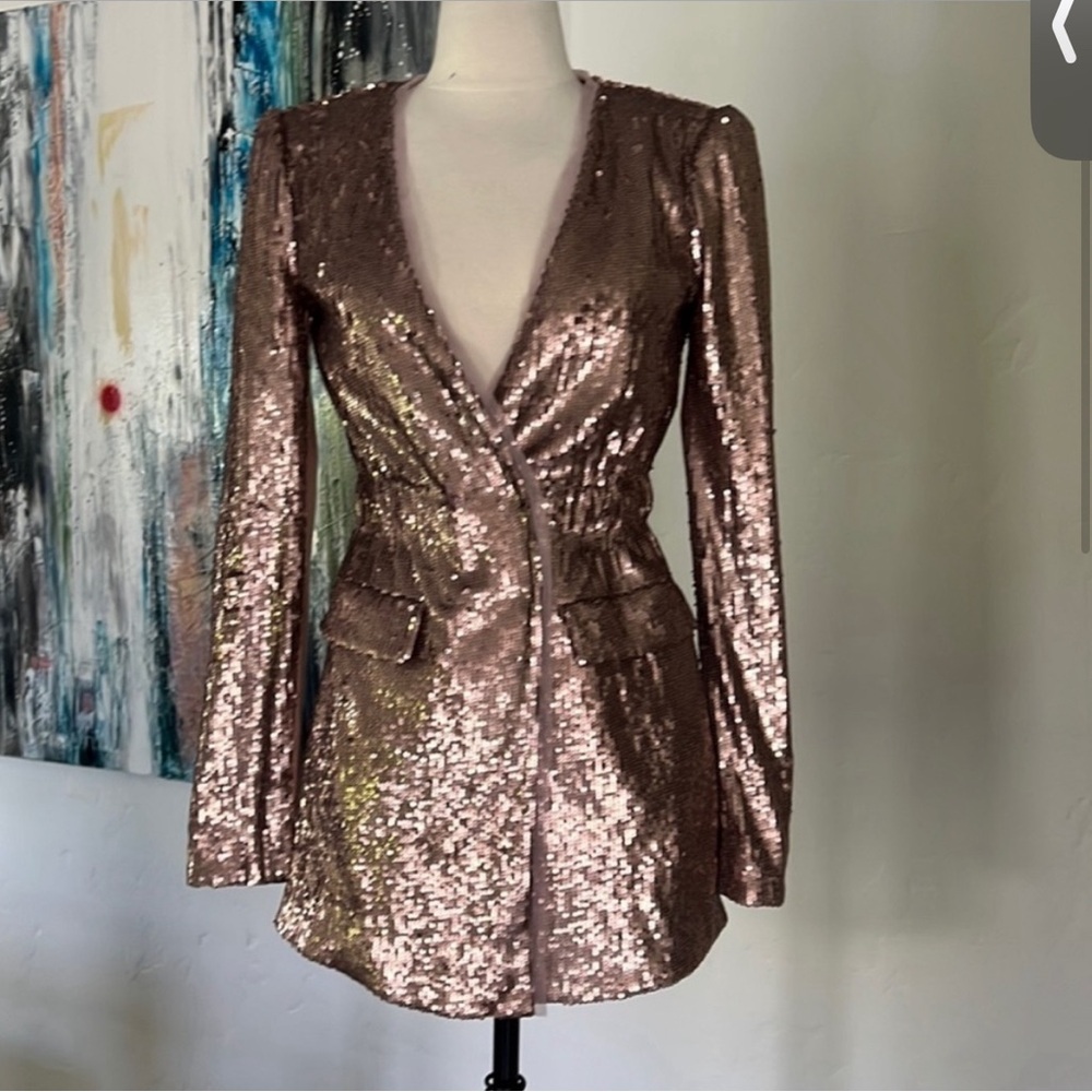 BCBGmaxazria rose gold sequined blazer / blazer dress